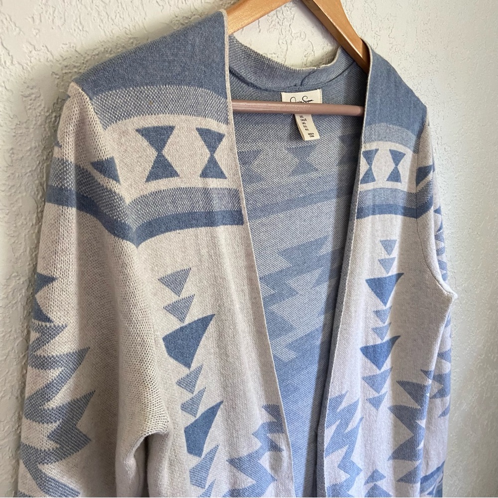 Jessica Simpson Blue Aztec Geometric Longline Duster Cardigan - Picture 7 of 14